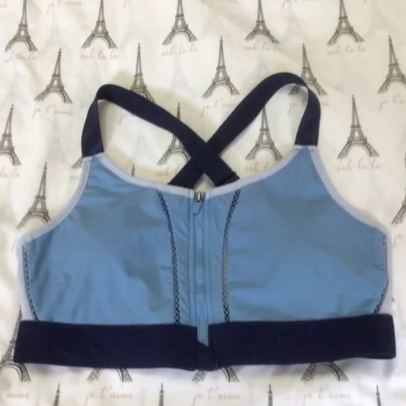 💐Fabletics Zoe High Impact Front Zip Sports Bra Sz L Blue - Picture 3 of 9